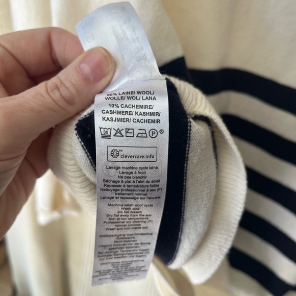 Saint James Women's Ivory and Navy Striped Cardigan - Picture 6 of 6